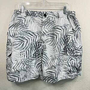 REEL Legends Performance Fishing Cargo Shorts Palm Tropical White Men's Large